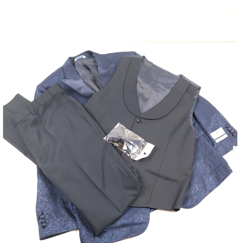 Kilburne & Finch Tuxedo Jacket Vest Blue Paisley 42R NWT MSRP 150